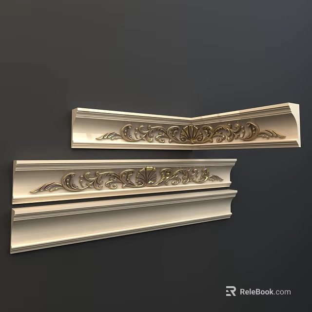 Light Colored Decorative Corner Moldings With Ornate Golden Patterns For Interior Use 3d model 