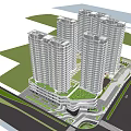 Modern High Rise Residential Buildings with Green Roofs and Surrounding Urban Roads