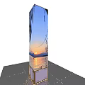 Decorative Pillar Displaying Scenic View Of Sunset Over Lake Surface Distant Mountains And Weeping Willows