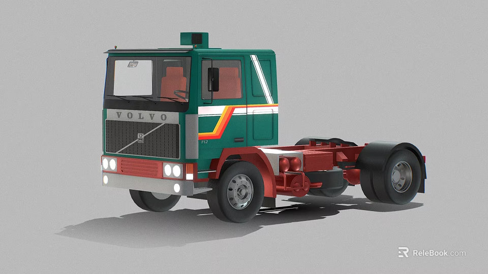Volvo Green Tractor Truck With Red White Stripes And Cab Design 3d model 