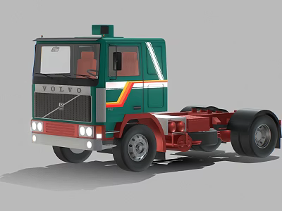 Volvo Green Tractor Truck With Red White Stripes And Cab Design 3d model