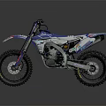 Off Road Dirt Bike in Blue and White with Vibrant Graphics on Dark Backdrop
