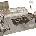 Beige Sofa With Plush Cushions And Wooden Coffee Table Set In Cozy Natural Living Room