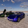 Green Blue Black Luxury Sports Cars With Open Doors In Outdoor View