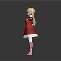 Blonde Hair Doll in Red Dress With White Hem Red White Striped Socks Arms Outstretched