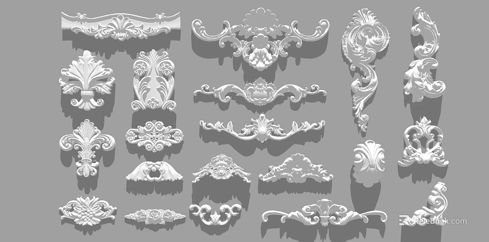 Ornate Carved Decorations Showcasing Various Intricate Designs And Decorative Styles For Home Decor 3d model 