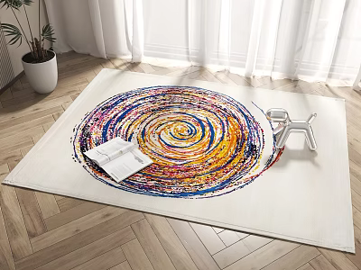 Colorful Spiral Pattern Square Rug In Living Room 3d model