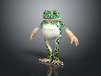 Green and White Spotted Frog 3D Model with Anthropomorphic Standing Posture 3d model