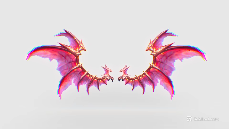 Game Movie Character With Pink Purple Gradient Metallic Spiked Layered Wings Design 3d model 