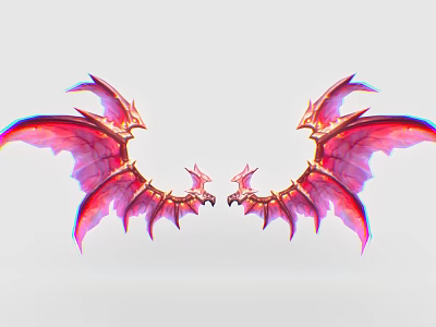 Game Movie Character With Pink Purple Gradient Metallic Spiked Layered Wings Design 3d model