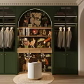 Elegant Walk in Closet Interior With Green Cabinets Glass Doors And Hanging White Shirts