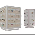 Jewelry Display Cases In White And Pink With Various Earrings And Necklaces