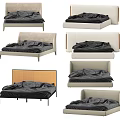 Modern Double Bed With Various Upholstered Headboard Designs And Black Sheets 3d model