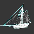 Ancient Warship Sailing Model Featuring Wooden Structure White Sails And Tall Masts 3d model