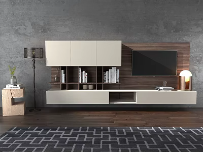 Modern TV Cabinet With Wooden Panel TV Mount Open Shelves And Storage Drawers 3d model