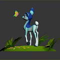 3D Cartoon Fawn Standing On Green Grass With Butterfly And Colorful Flowers