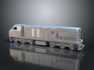 3D Model of Silver Train Locomotive with Reflective Surface and Detailed Side View 3d model