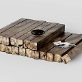 Rustic Wooden Coffee Table with Black Decorative Bowl and Magazines