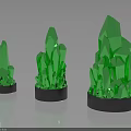 Three Green Crystal Like Decorative Pieces On Black Reflective Bases