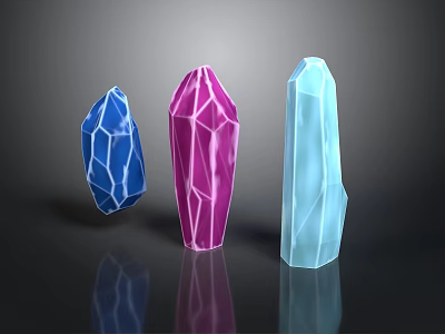 Colorful Polyhedral Crystal Structures With Blue Pink Light Blue Hues And Geometric Lines 3d model