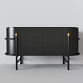 Modern Black TV Stand With Storage Cabinets And Metal Legs For Living Room