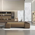 Modern Luxury Large Executive Office Desk With Full Set Of Matching Illuminated Storage Cabinets