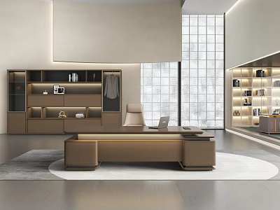 Modern Luxury Large Executive Office Desk With Full Set Of Matching Illuminated Storage Cabinets 3d model
