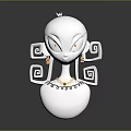 Game Movie Character White Head with Geometric Spiral Ears Orange Eyes and Necklace