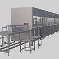 Industrial Equipment Production Line with Multiple Compartments Transparent Glass Windows Wheels and Small Table Beside