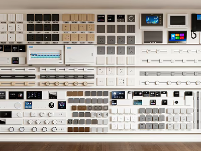 Various Modern Switch Panels In White Black Beige Colors With Different Layouts On Wall 3d model