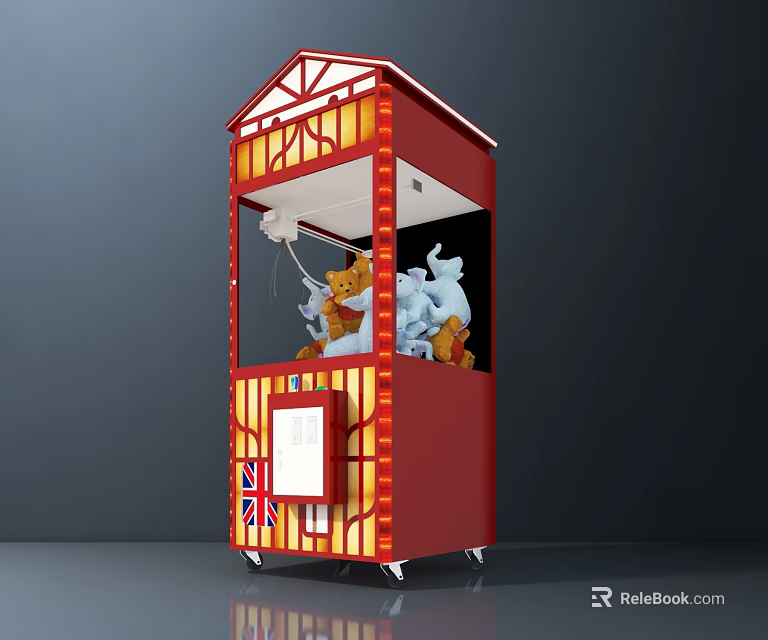Red Functional Cart With Union Jack Design Claw Machine And Stuffed Toys 3d model 