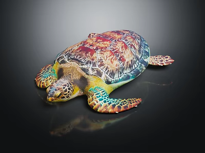 Colorful Sea Turtle With Vibrant Shell And Patterned Flippers On Black Background 3d model