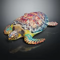 Colorful Sea Turtle With Vibrant Shell And Patterned Flippers On Black Background 3d model