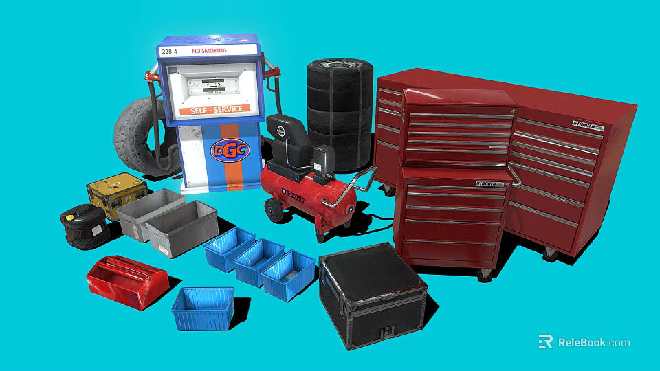 Efficient Display Shelves for Tool Storage with Cabinets Toolboxes Parts Bins and Tires 3d model 