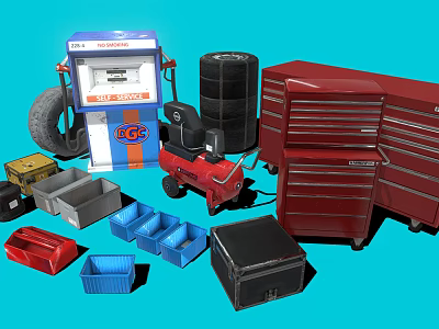 Efficient Display Shelves for Tool Storage with Cabinets Toolboxes Parts Bins and Tires 3d model