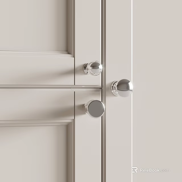Sleek Silver Metal Door Handles On Minimalist White Wooden Doors Design 3d model 
