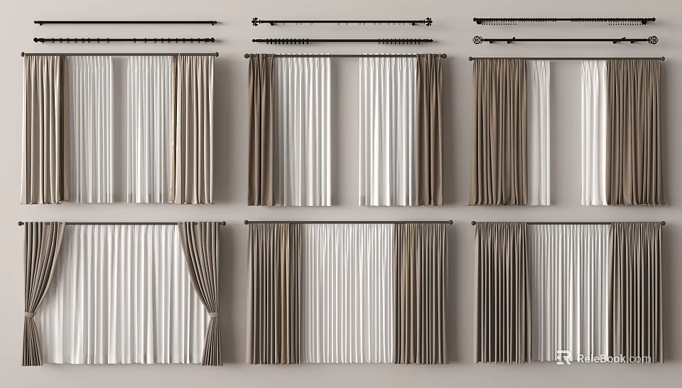 Various Modern Curtain Designs Featuring White Brown Color Combinations And Styles 3d model 
