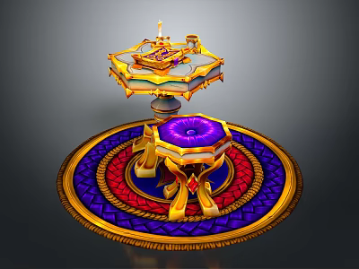 Ornate Decorative Furniture Piece With Gold Accents Purple Center And Colorful Mat 3d model