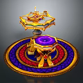 Ornate Decorative Furniture Piece With Gold Accents Purple Center And Colorful Mat