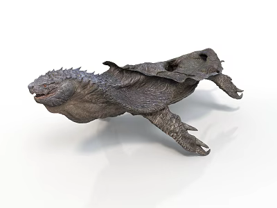 Fantasy-style reptile behemoth monster troll scale creature claw-shaped limb spikes head red eyes crawling posture taupe 3d model