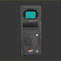 Vintage Gray Terminal Machine With Blue Screen And Vertical Metal Case Design