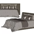 Beige Double Bed With Quilted Comforter Brown Headboard And Decorative Pillows 3d model