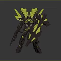 Game and Movie Character Robot With Yellow Winged Structures Dark Brown Armor Holding Weapon Shield