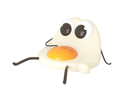 Cute Fried Egg Cartoon Character With Big Eyes Arms And Legs 3d model