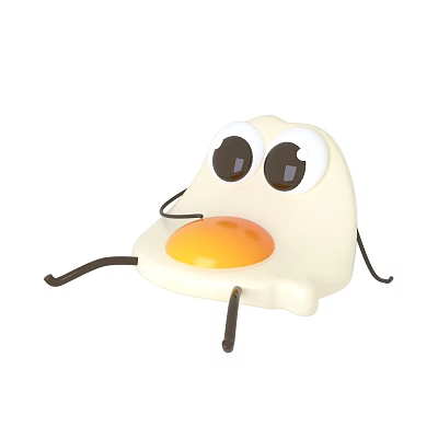 Cute Fried Egg Cartoon Character With Big Eyes Arms And Legs 3d model