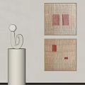 Abstract Paintings With Woven Texture Background And Red Geometric Elements Wall Mounted In Modern Space 3d model