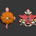 Cute Pink Cartoon Characters With Pumpkin And Lion Dance Inspired Design