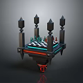 Decorative Chessboard Structure With Spiked Pillars Neon Edge Lighting And Geometric Base 3d model