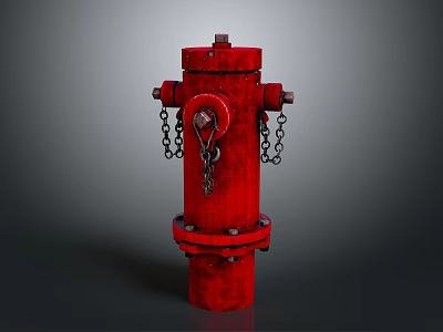 Red Fire Hydrant On Building Exterior With Chain And Bolt Details 3d model