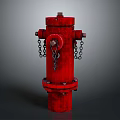 Red Fire Hydrant On Building Exterior With Chain And Bolt Details